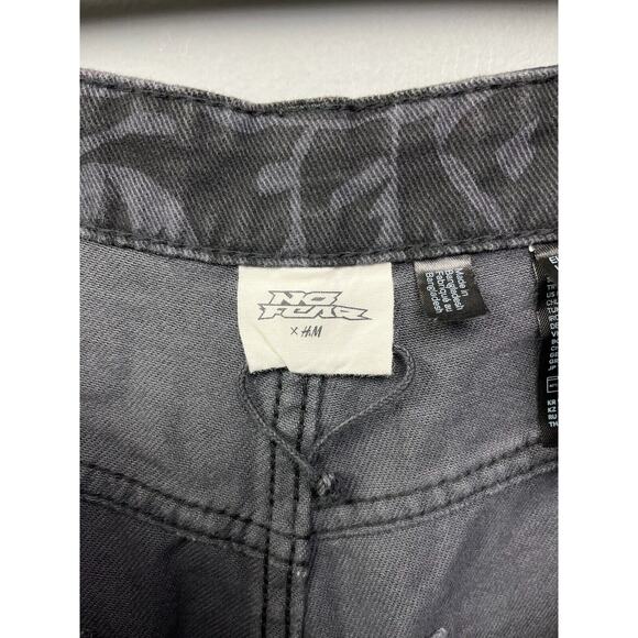 No Fear x H&M Jeans Womens Size 10 Gray Wide Leg All Over Print Denim Y2K Street - Picture 4 of 8